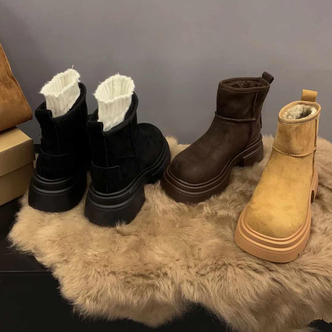 贾不假短靴女款2025冬季新款靴子外穿加绒保暖棉鞋厚底百搭雪地靴