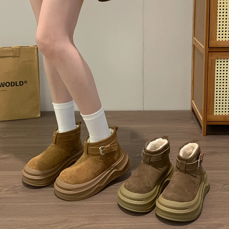 贾不假棉靴女2024冬季新款加绒保暖棉鞋百搭小个子厚底休闲雪地靴