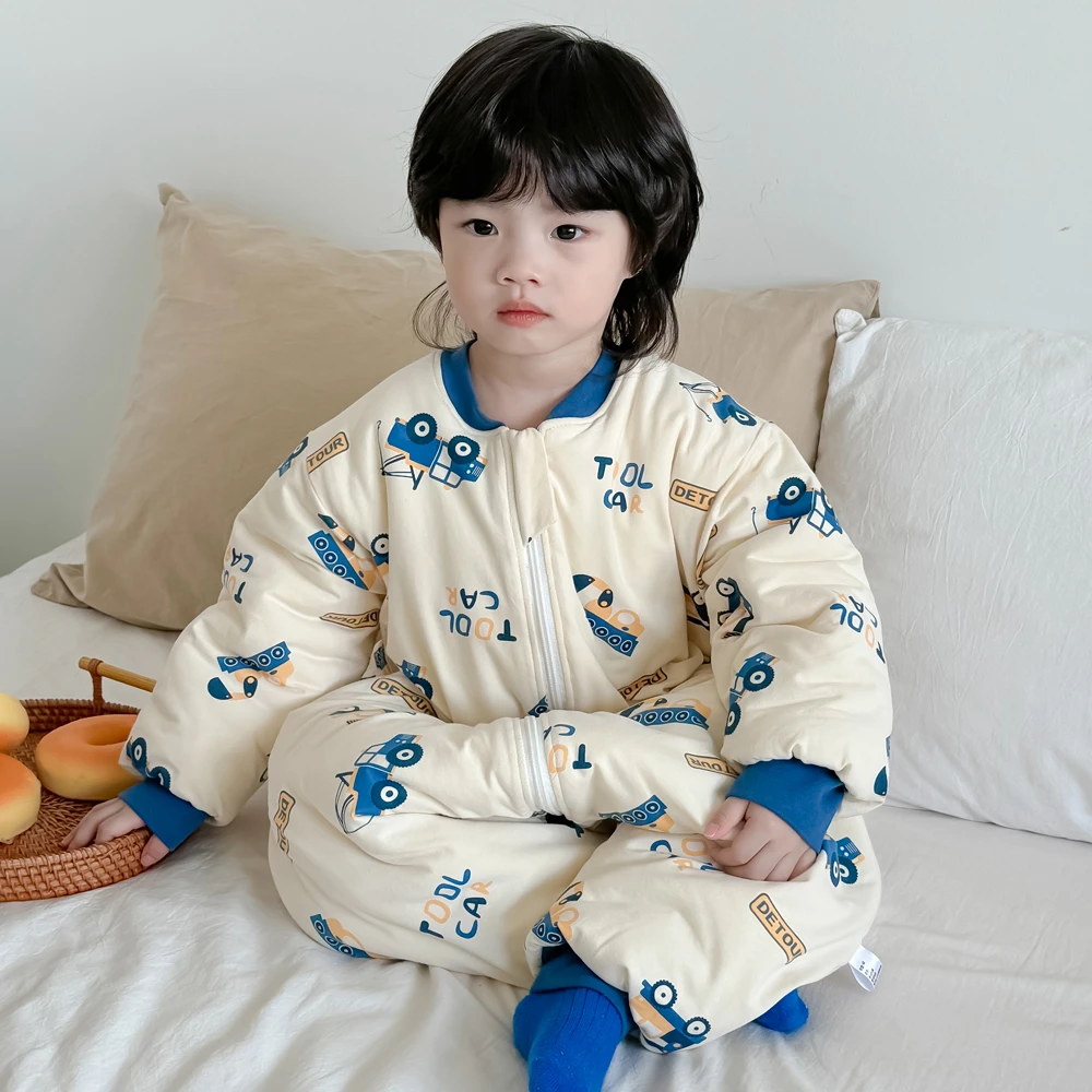 儿童睡袋秋冬款宝宝夹棉防连体踢被纯棉大童3-6岁男童女恒温睡袋