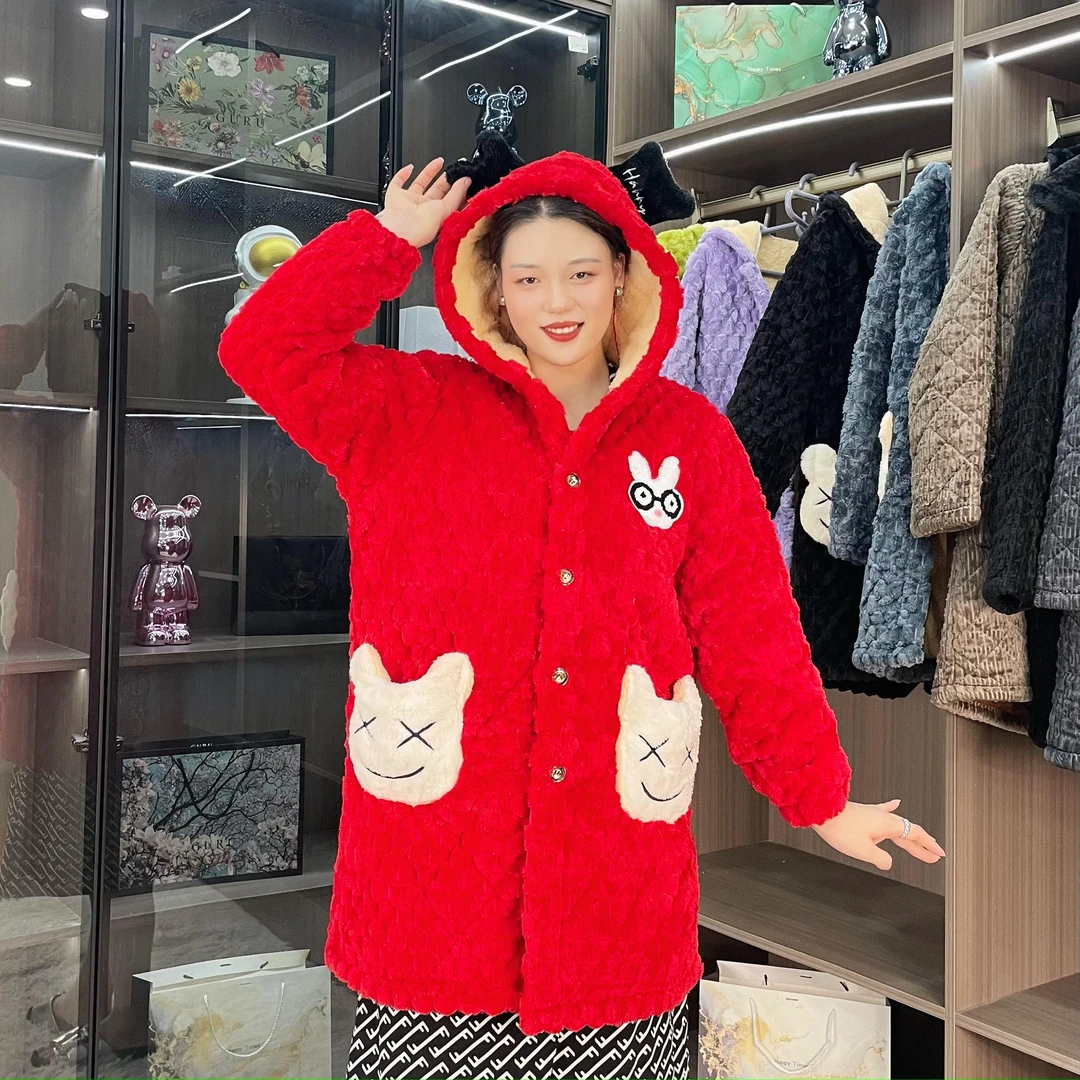 新款棉服外穿加绒加厚罩衣女加长秋冬装小香风大码女装家居服外套