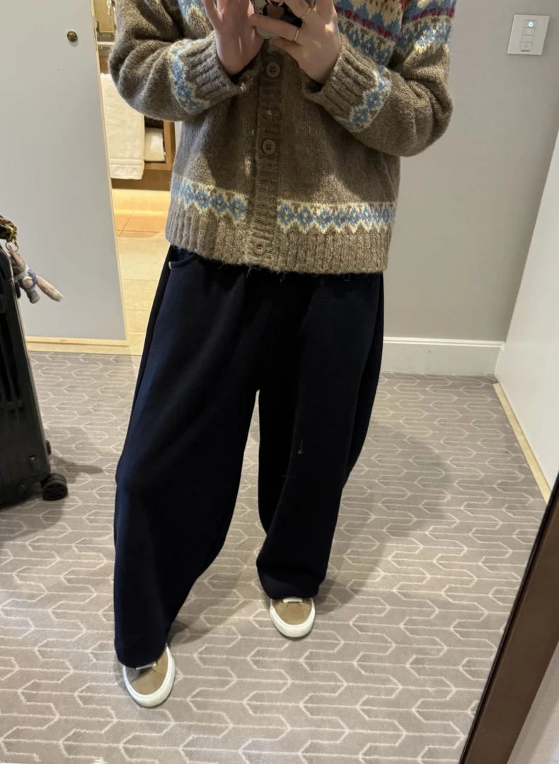 Sevbasks 七七家韩版 2024102XXK  两色呢料厚款宽松绵羊毛休闲裤