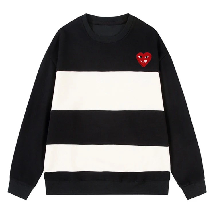 圆领粗条纹卫衣play爱心秋季撞色宽松长袖男士潮流休闲上衣