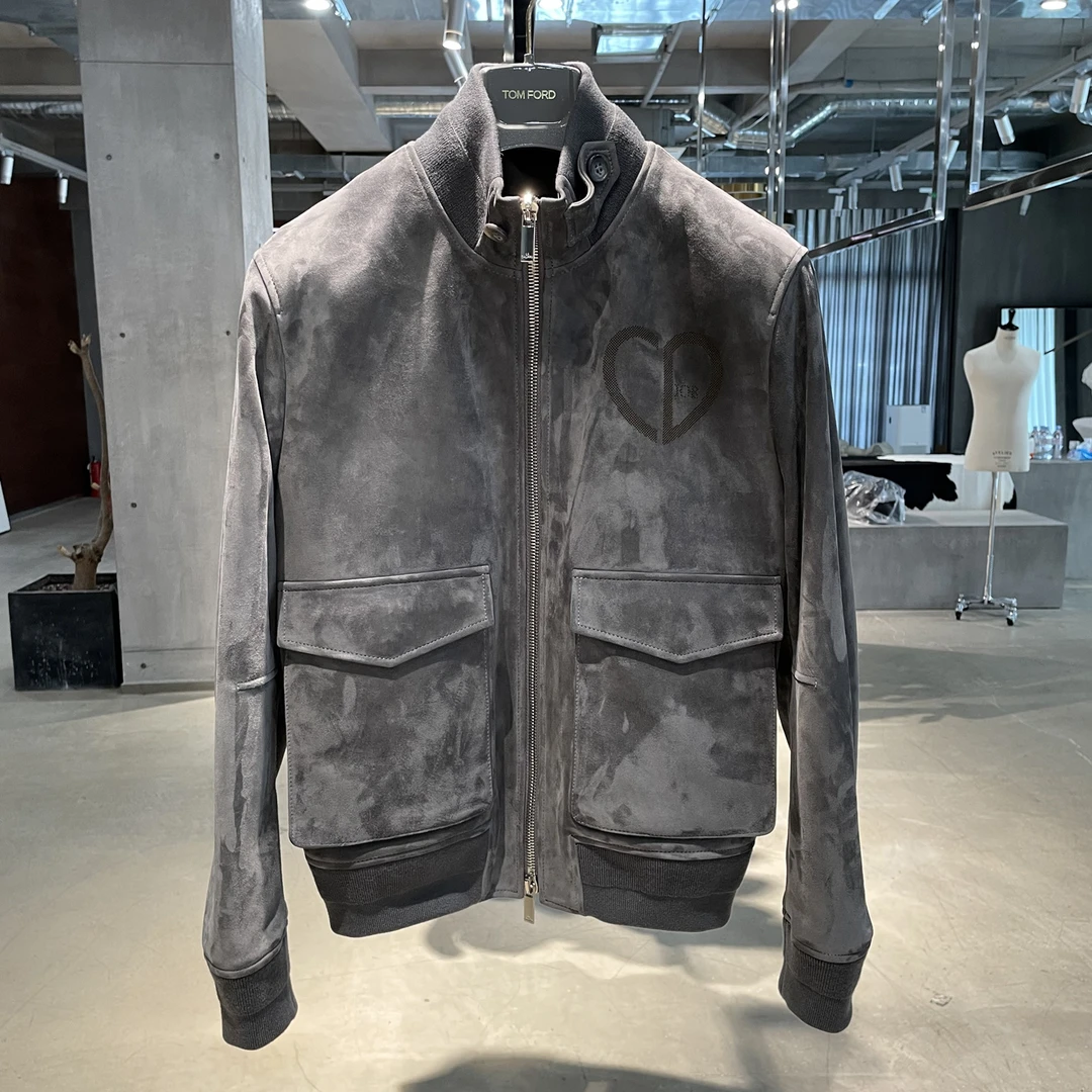 LA CALIFFA“时尚 雾霭灰” 南非混种翻毛 小羊皮 A1飞行夹克