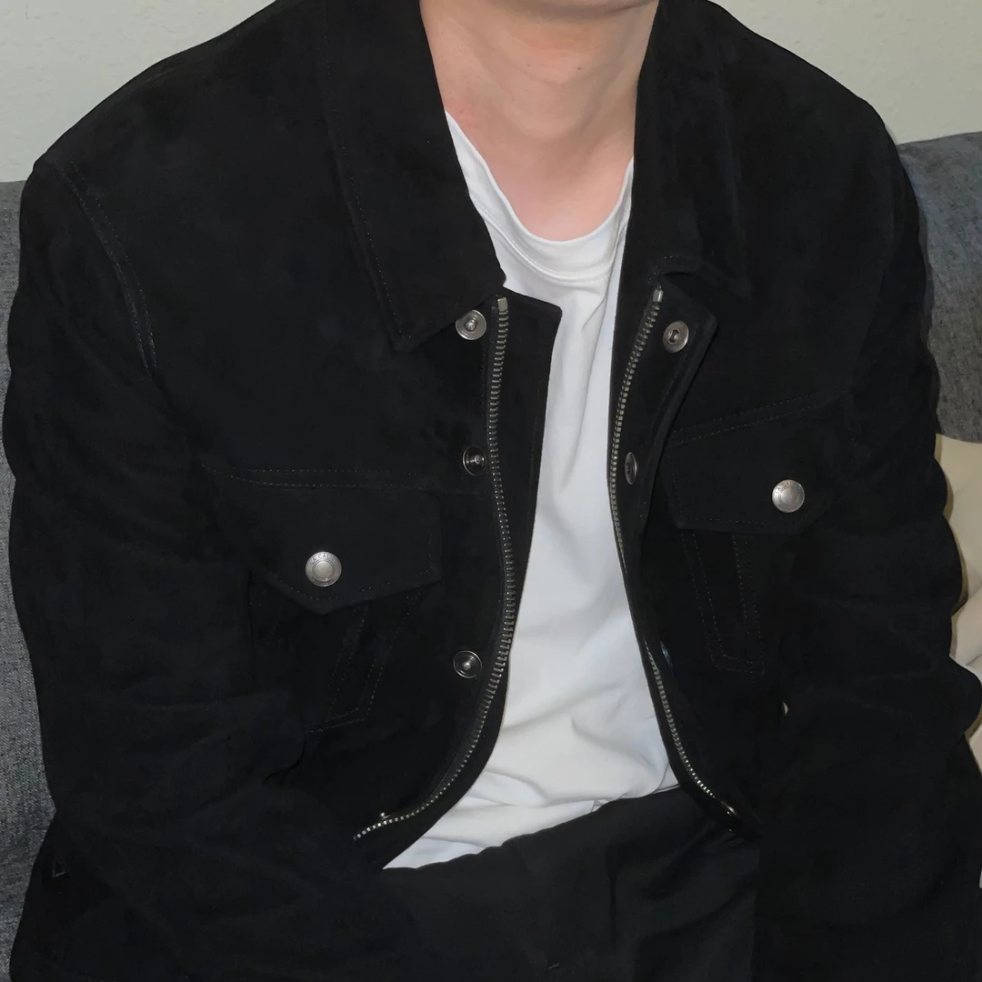 LA CALIFFA“暗夜小王子”经典黑 小羊皮 牛仔夹克 皮衣潮牌