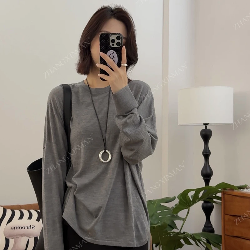 Zxm-【慕言】德国杨子18针60支精纺纱线100绵羊毛可机洗宽松针织T恤