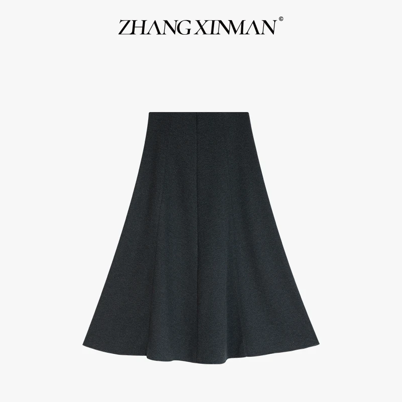 Zxm-【落桐】羊绒蚕丝精纺丨八片剪裁显瘦百搭半身裙设计感花苞裙