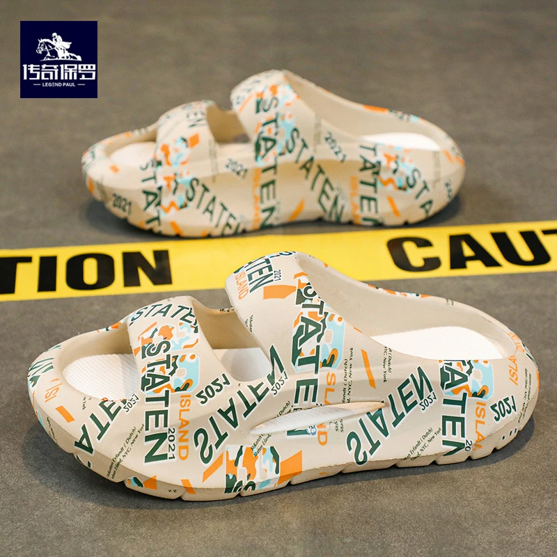 传奇保罗夏季新款户外情侣外穿时尚沙滩鞋软底防滑厚底百搭拖鞋男