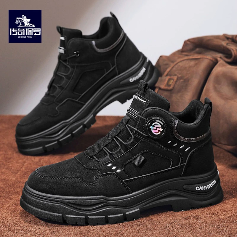 传奇保罗冬季高帮马丁靴男2024新款男士休闲工装靴子男时尚机车靴