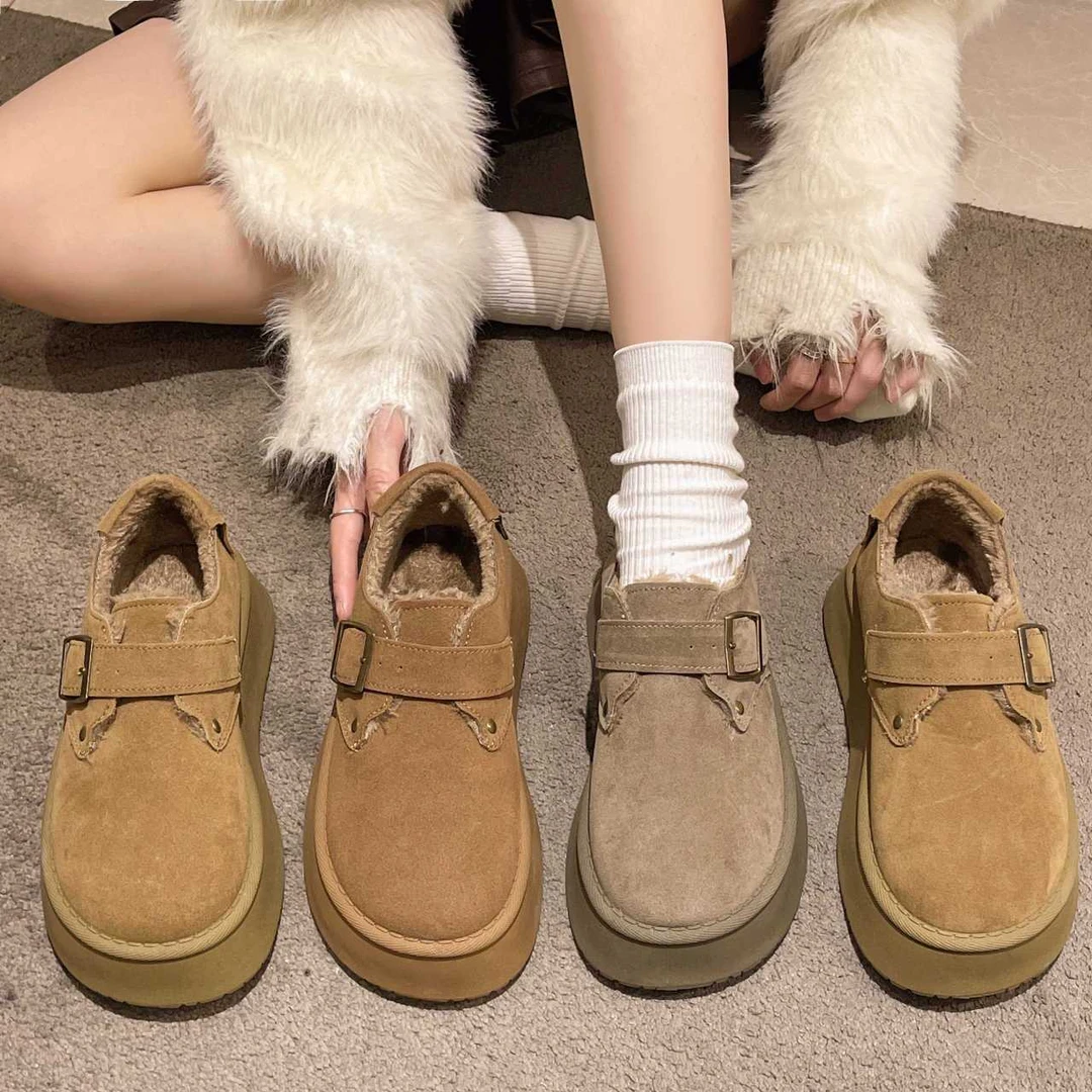 厚底全包勃肯鞋女加绒雪地靴保暖棉鞋一脚勃肯厚底全包鞋女女款