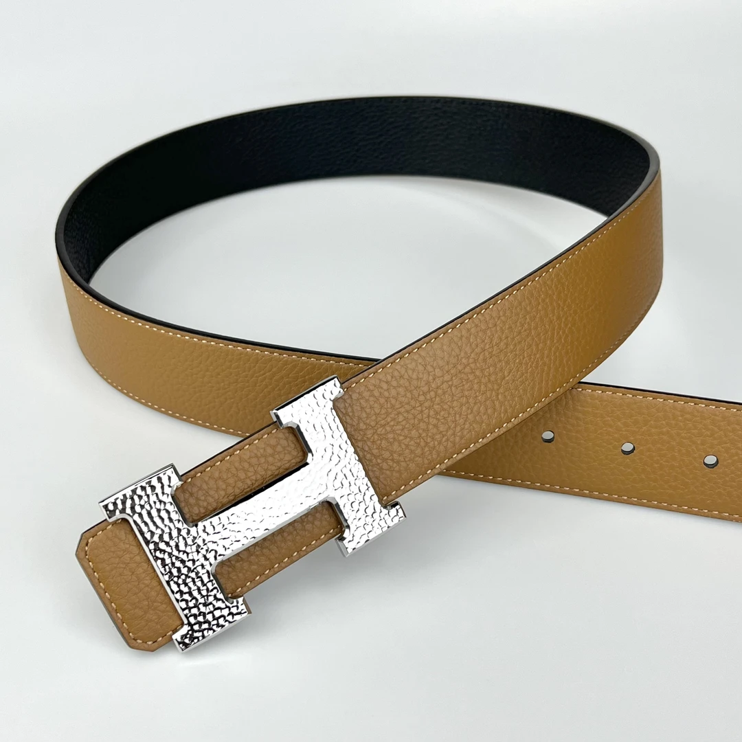 【锤纹H扣】轻奢高档男士双面真皮牛皮纯钢平滑板扣时尚腰带皮带H36