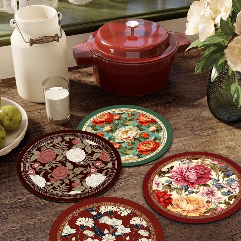 田园复古美式家用圆形餐垫吸水防滑餐桌花瓶垫沥水垫碗垫防滑锅垫