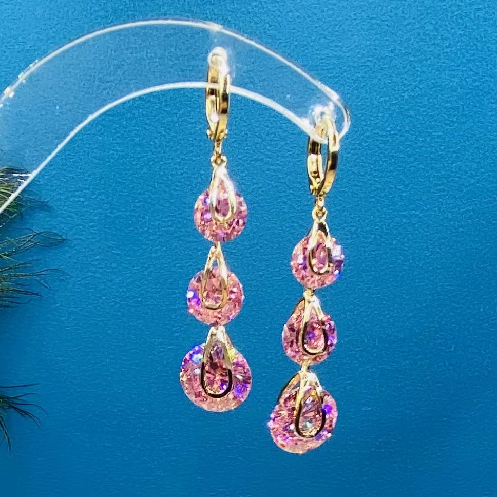 铜合金合成锆石耳饰 轻奢时尚百搭欧美气质玫瑰金长款潮流耳饰