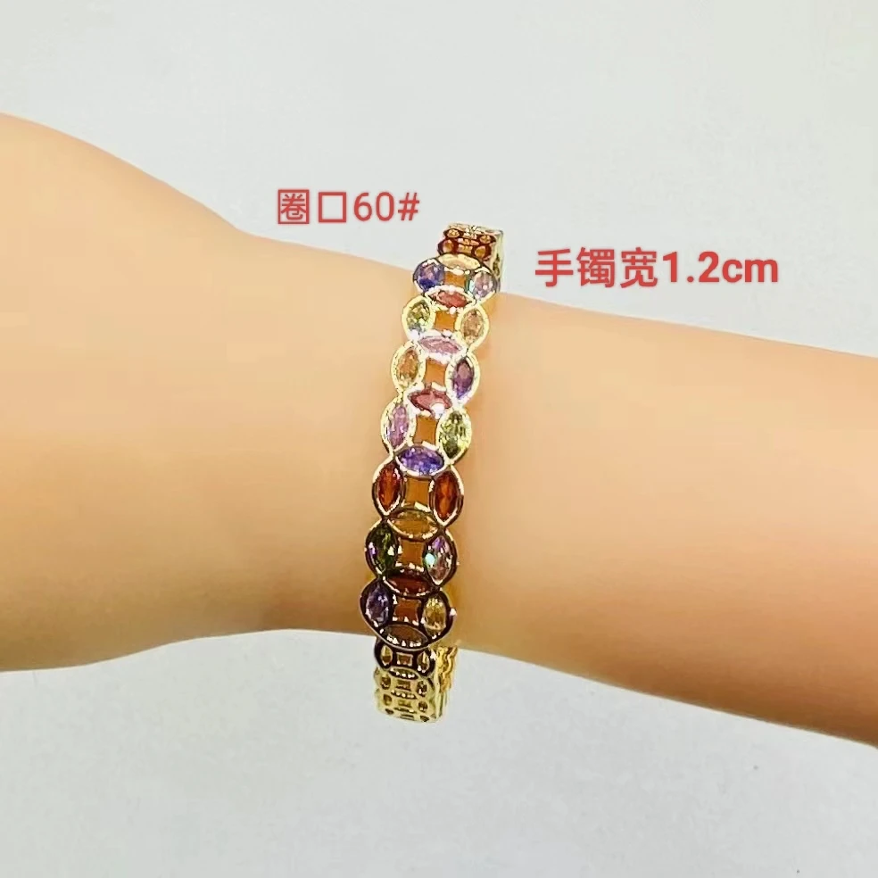 铜合金合成锆石手镯 清9）轻奢时尚百搭经典简约彩色精美素款小众