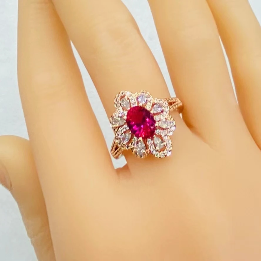 铜合金合成锆石戒指 轻奢时尚百搭豪华满钻镶嵌多款彩色指环