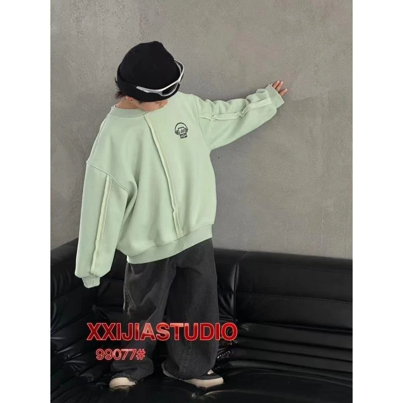 410057《绿》小涵家玲姐韩版儿童日常舒适冬款百搭洋气加绒卫衣