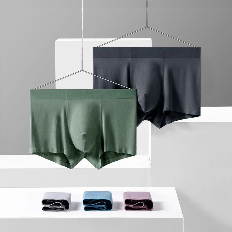 60支兰精莫代尔高端无痕平角大码男士内裤透气速干抗菌内档平脚裤