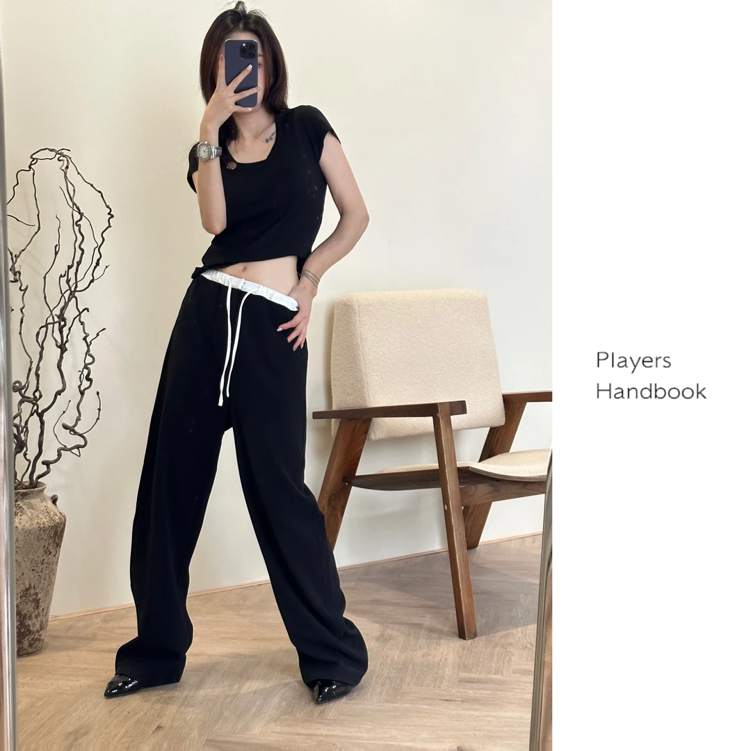 Players Handbook早秋高级感直筒镰刀阔腿裤PH0283高腰夏季