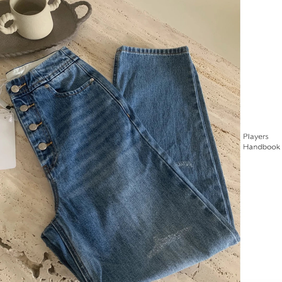PlayersHandbook时尚显瘦休闲复古直筒牛仔裤蓝色春秋高腰PH0291