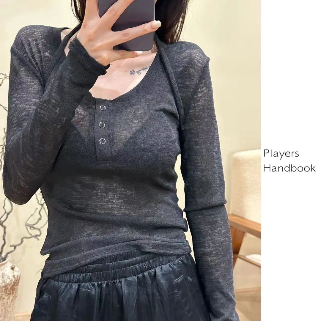 playershandbook长袖修身时尚小众设计蕾丝长袖T恤显瘦百搭PH0302