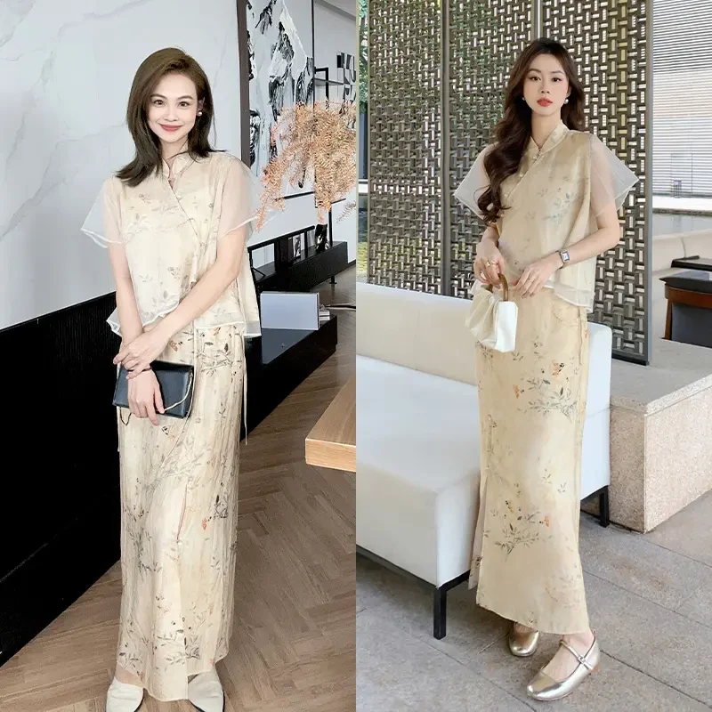 【现货】美洋 MEIYANG 兰亭序旗袍 新中式花鸟立领珠扣