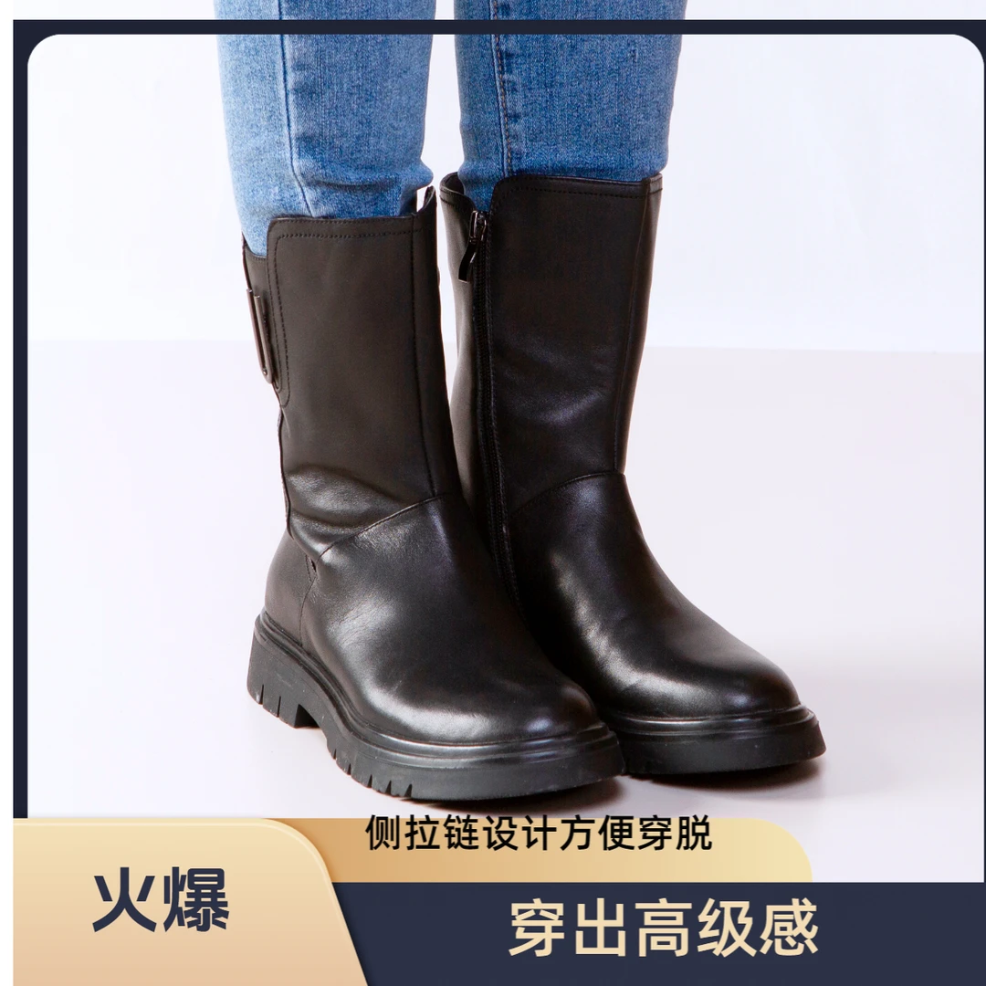 8900-1女士新款头层牛皮侧拉链款内里帆布吸汗透气柔软不板脚