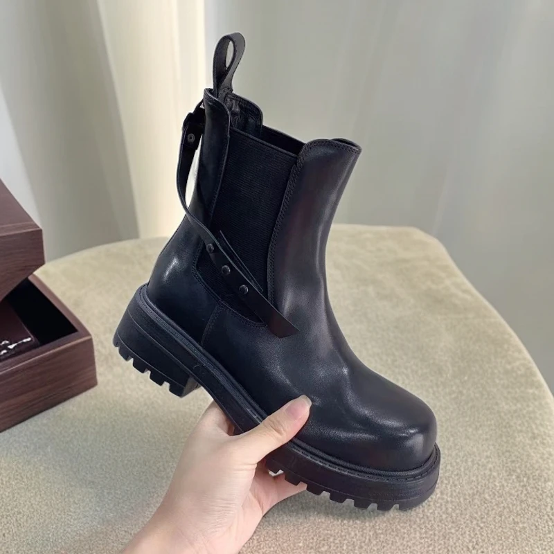 9953-C1-单里新款高帮靴子女粗跟小短靴欧货时尚马丁靴女英伦风