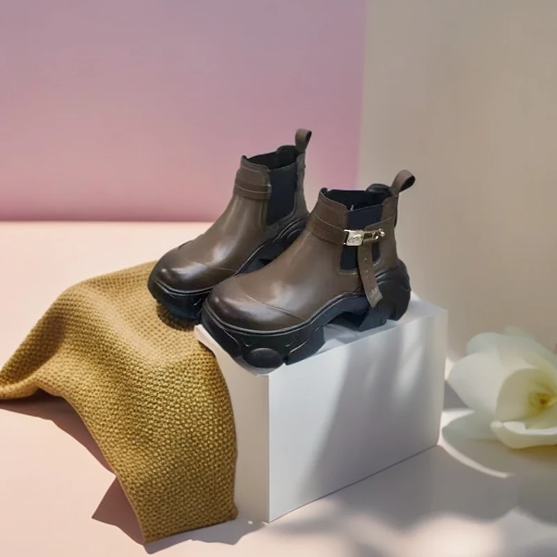 1501-C1-单里新款高帮靴子女粗跟小短靴欧货时尚马丁靴英伦风