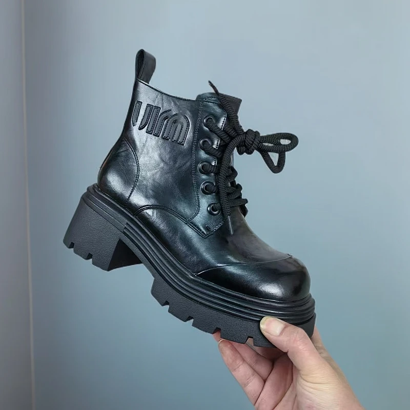 1493-C9-单里新款高帮靴子女粗跟小短靴欧货时尚马丁靴英伦风