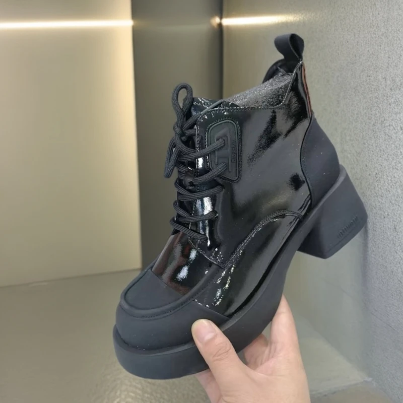 1573-Z1-2-单里新款高帮靴子女粗跟小短靴欧货时尚马丁靴英伦风