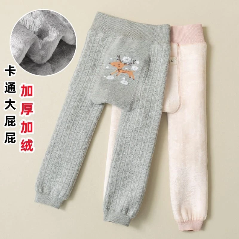 婴儿大PP加绒打底裤秋冬款男女宝宝加厚长裤保暖新生儿女童棉裤袜