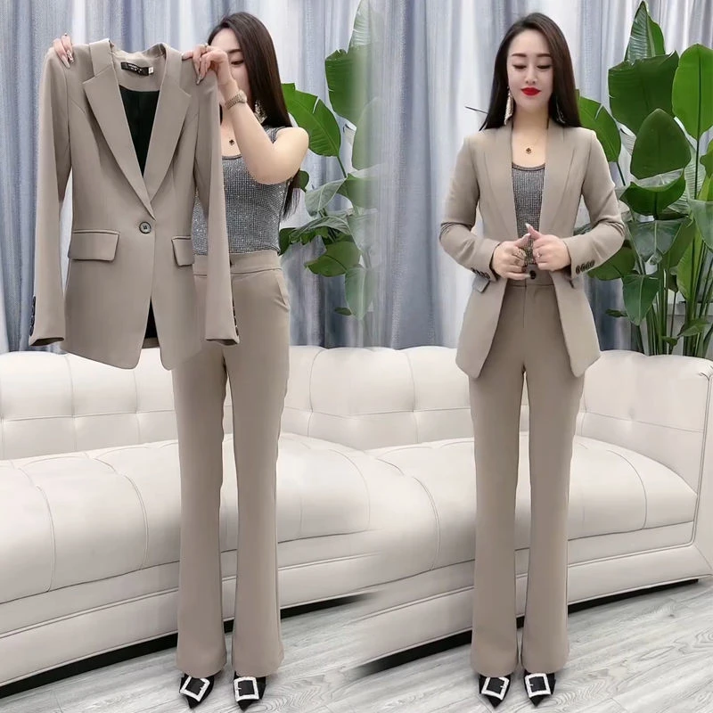 网红时尚套装女2024秋季新款显瘦小香风西服外套微喇裤气质两件套