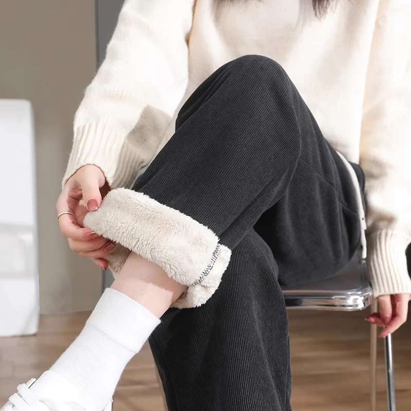 Boxiviilla加厚加绒直筒裤女秋冬季新款宽松显瘦保暖大码高腰