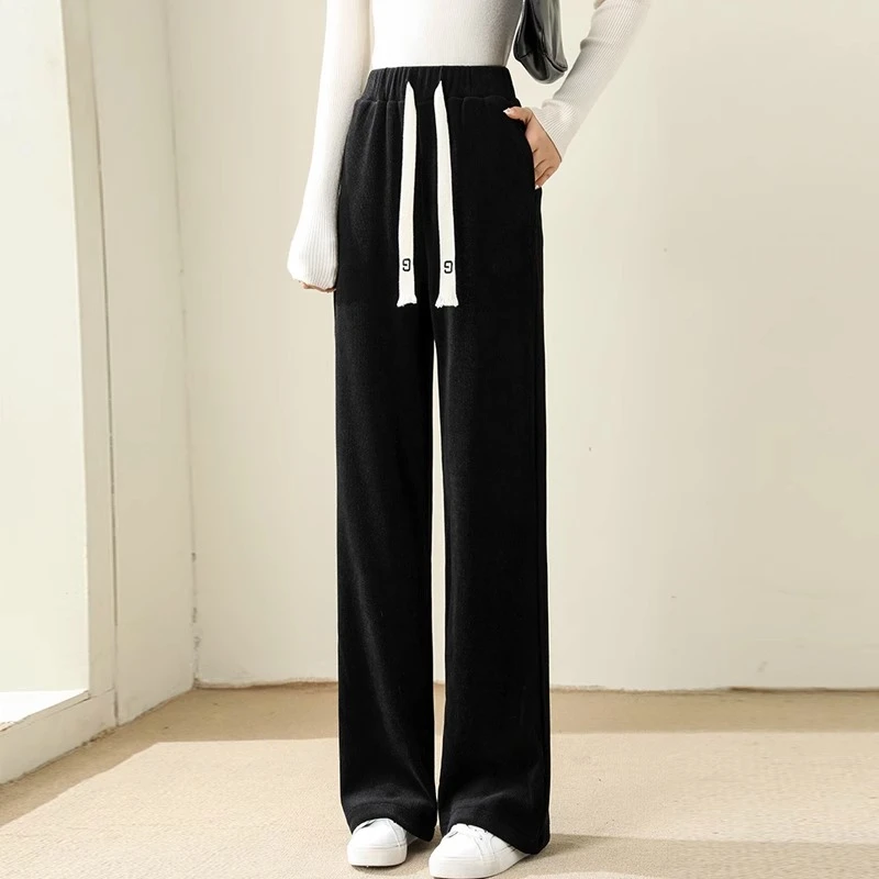 Boxiviilla/波西维拉雪尼尔加绒阔腿裤女士秋冬灯芯绒直筒休闲裤