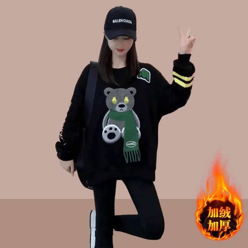 boxiviilla/波西维拉 /韩版加绒卫衣女秋冬加厚时尚洋气中长款上衣