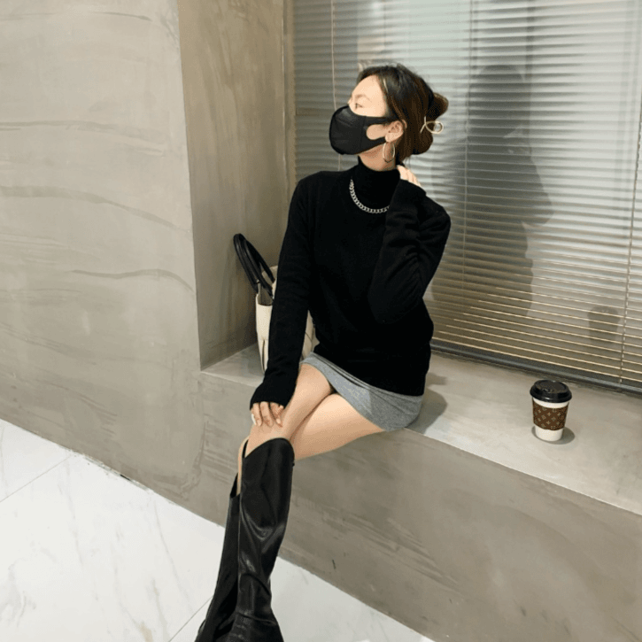 LIBO/例帛纯色休闲修身高领羊毛衫百搭打底网红显瘦长袖针织衫