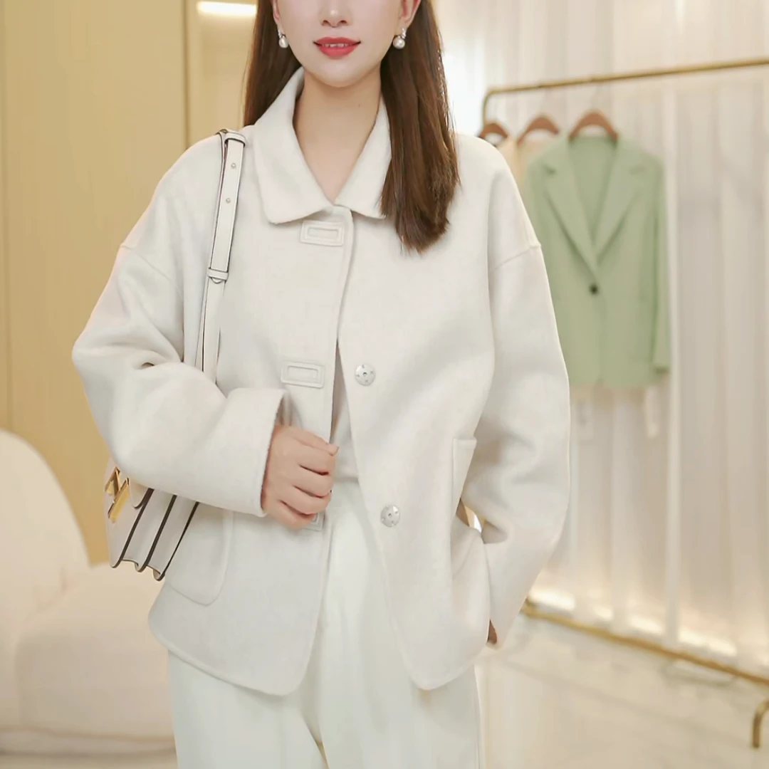 LIBO/例帛春上新大衣万能搭配百搭气质双面羊绒外套经典羊绒外套