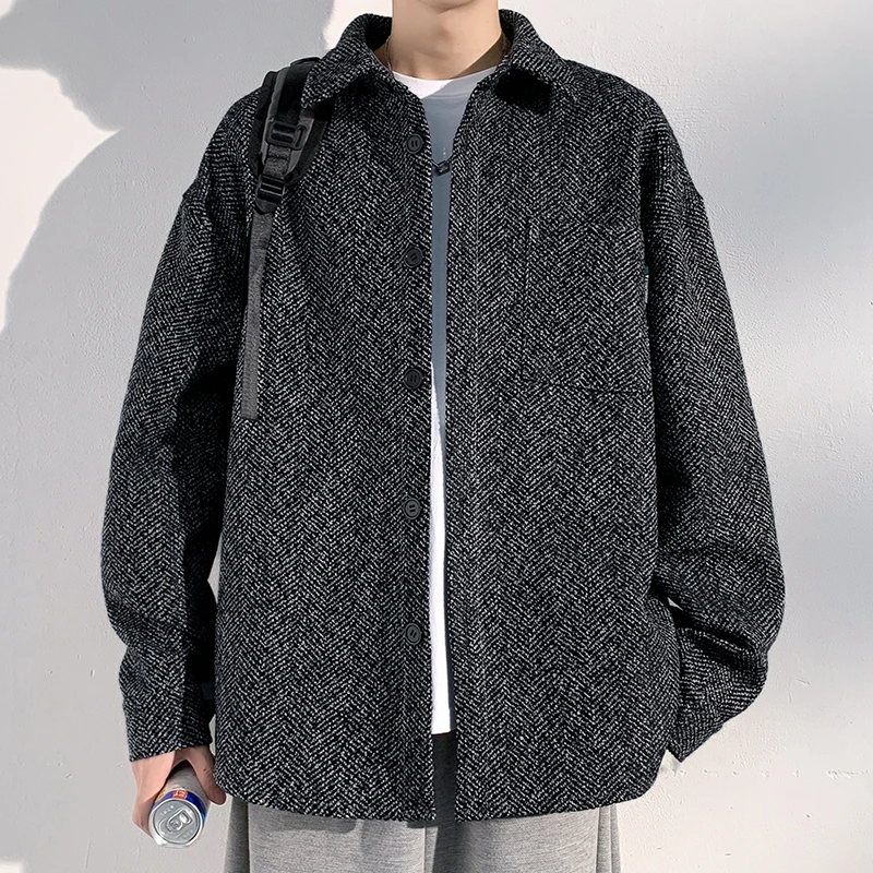 男士外套春秋季2024新款宽松休闲百搭翻领夹克潮牌高级感衬衫上衣