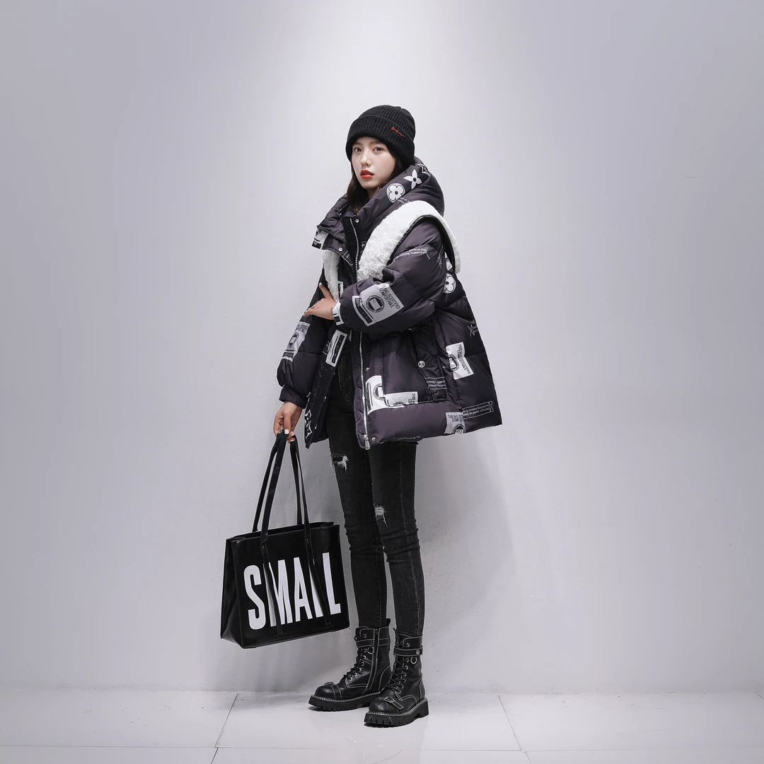 【妮妮老师专属】2023年连帽羊羔毛披肩时尚个性羽绒服XB21255