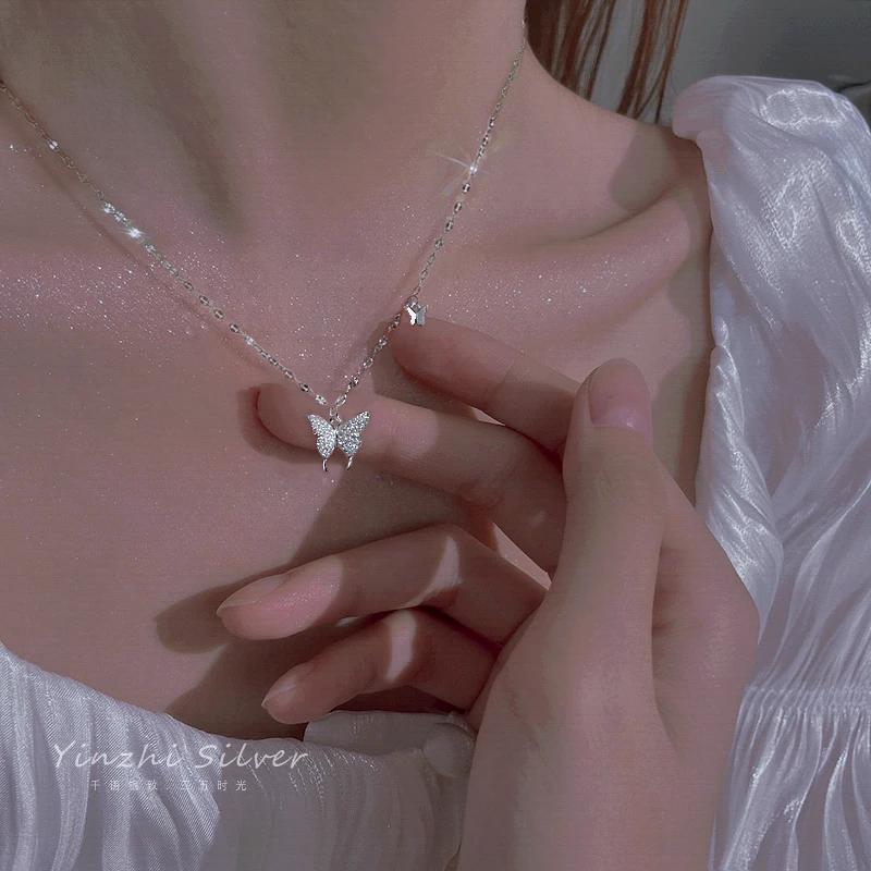 925银合成锆石耳饰 蝴蝶项链女生轻奢精致时尚小众饰品设计锁骨链