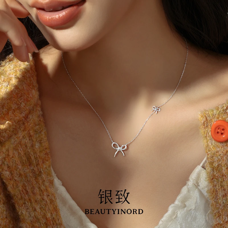 银致 坠链均925银 蝴蝶结项链女小众设计高级轻奢吊坠颈链锁骨链
