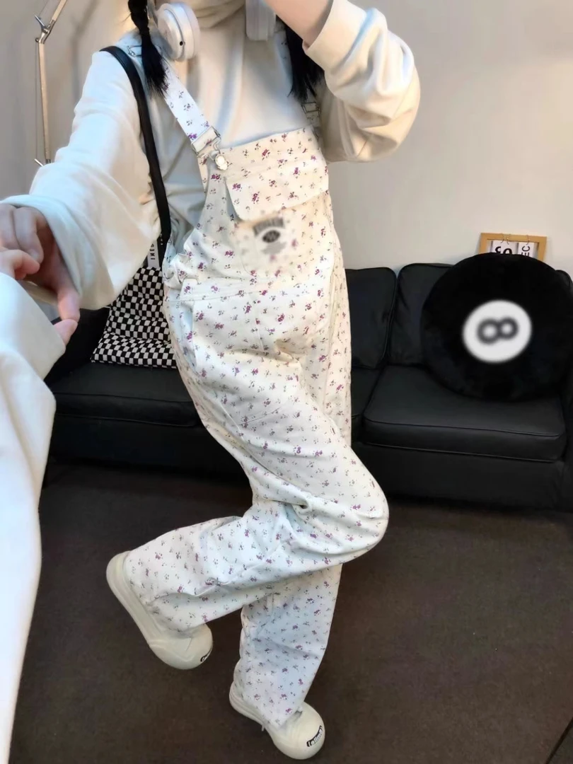 背带裤牛仔裤子碎花