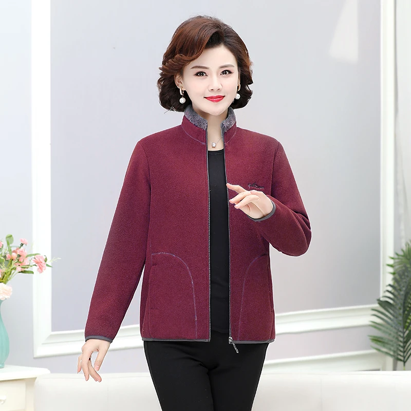 【瑾惠家】冬季加绒休闲卫衣夹克外套中老年女装上衣妈妈装中年