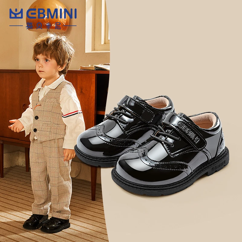 EBMINI/英贝米尼秋季儿童皮鞋黑色男童宝宝鞋小童单鞋防滑女童鞋