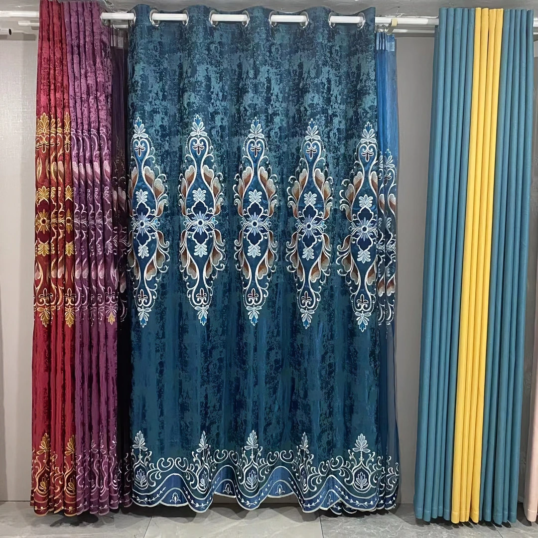 23001提花面料欧式倒影成品窗帘（蓝/紫/红）