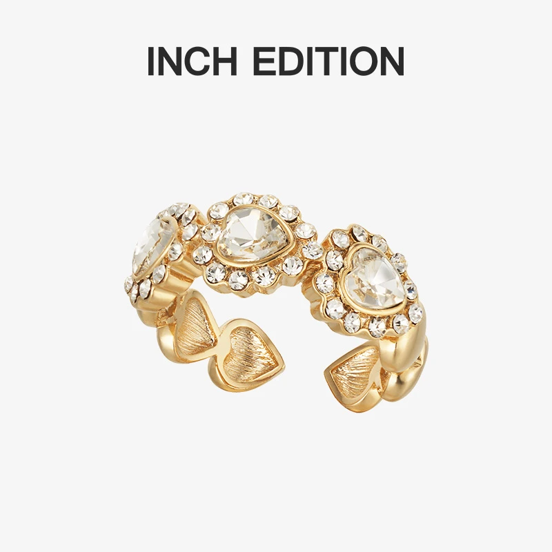 INCHEDITION 铜合金戒指 璀璨心心蕾丝花朵爱心戒指可调节戒指