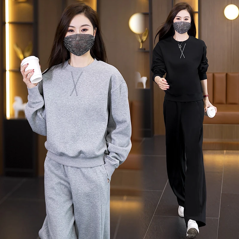 休闲运动套装女2024秋季新款时尚气质大码女装宽松显瘦遮肉两件套