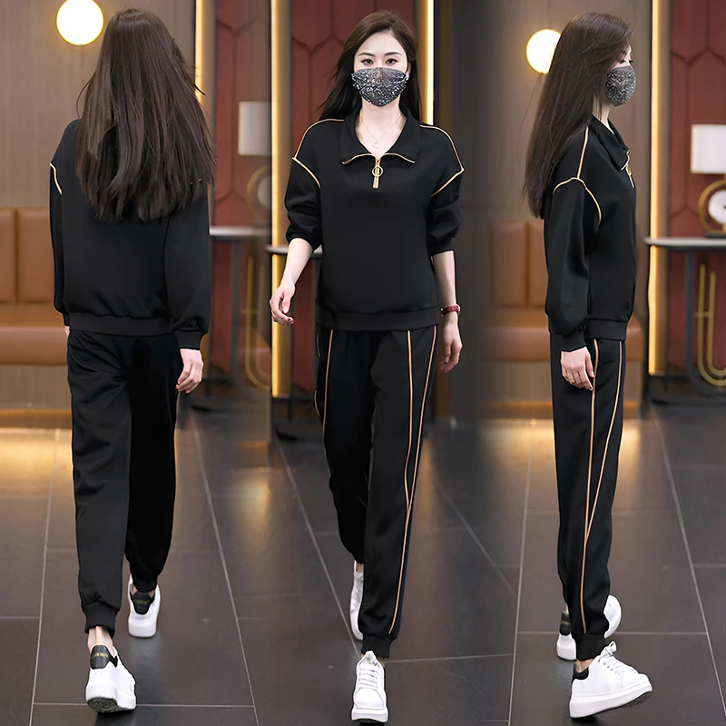 休闲运动套装女2025秋季新款时尚洋气遮肚宽松显瘦大码两件套