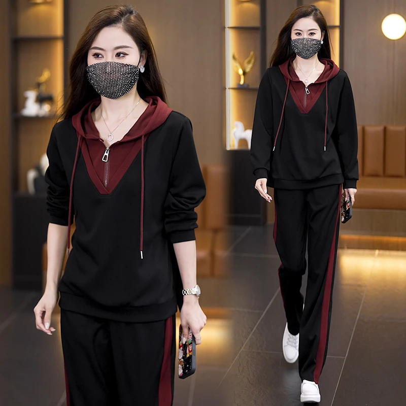 2024秋新款休闲运动套装显瘦洋气减龄时尚连帽卫衣+直筒裤两件套