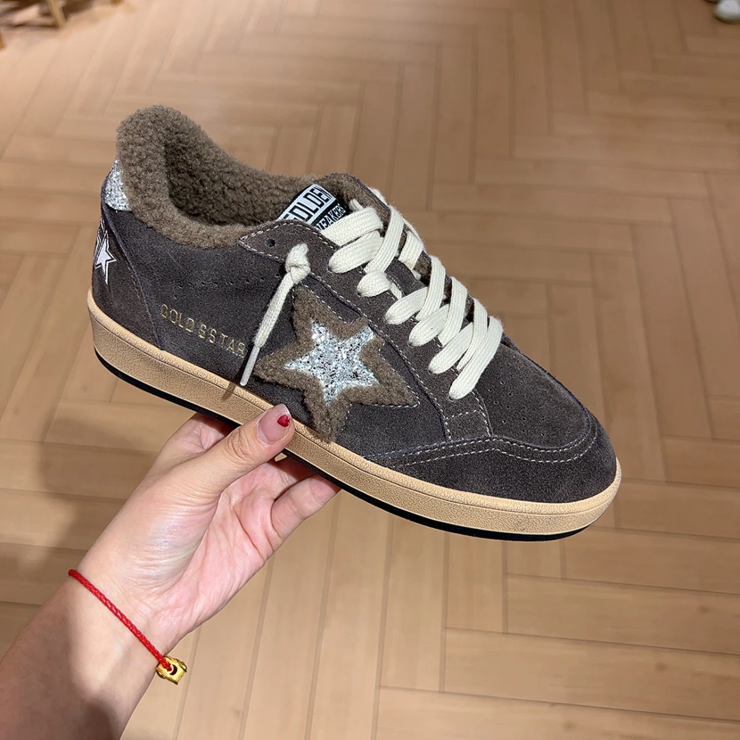 5355韩版东大门做旧星星纯皮小脏鞋冬季棉鞋毛毛鞋加绒