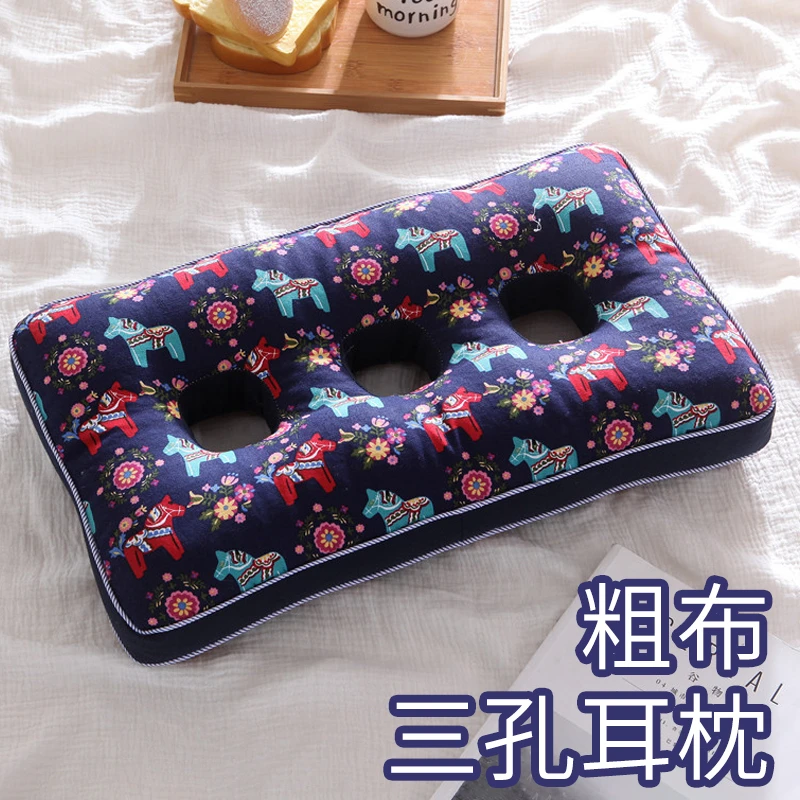 【御慕】老粗布枕三孔耳枕老人护耳枕头纯荞麦壳枕芯成人全荞麦皮枕